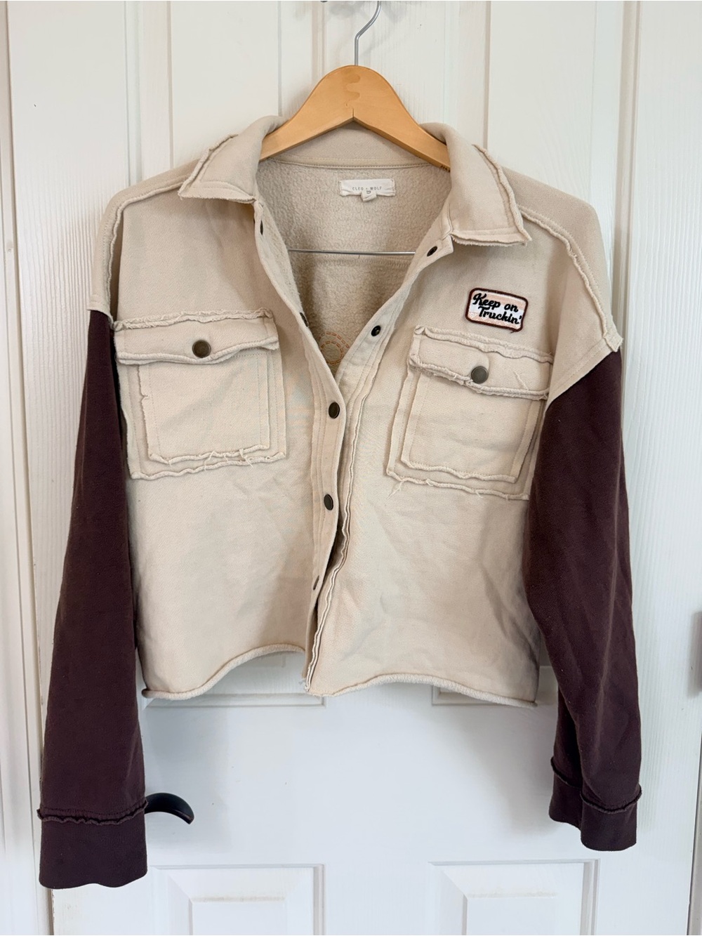 Cleo + Wolf Women’s Two-Tone Button-Up Jacket in Cream and Brown